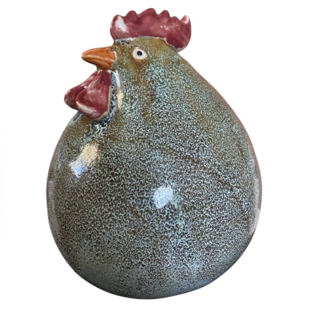 COPY - 1 Large Blue Green Ceramic Fat Chicken Sculpture
